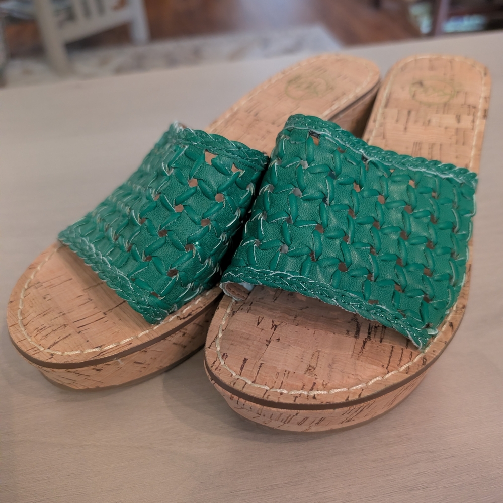 White Mountain Teal Woven Slide Sandals